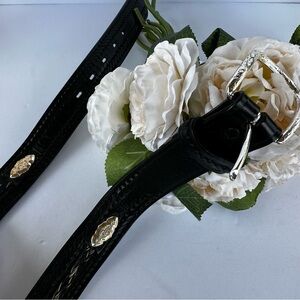 Black‎ Leather Sz 36 Silver Plated Belt